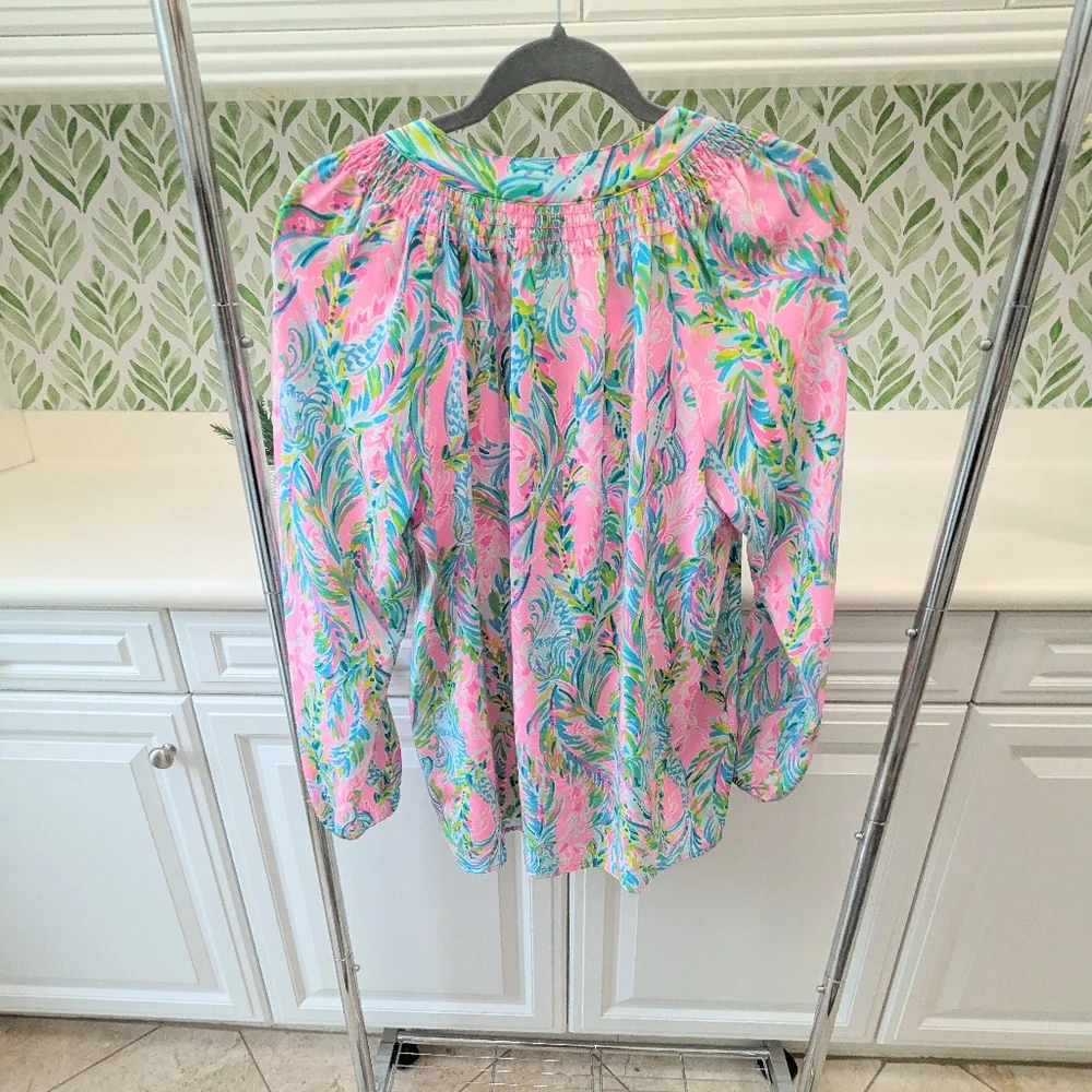 Lilly Pulitzer Elsa Silk Blouse Unicorn Of The Seas Medium - Picture 2 of 9
